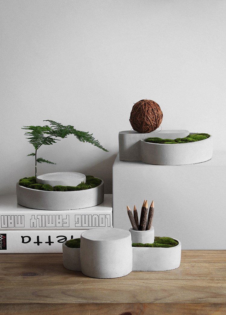 Japanese Desktop Cement Plant Vases and Organizers