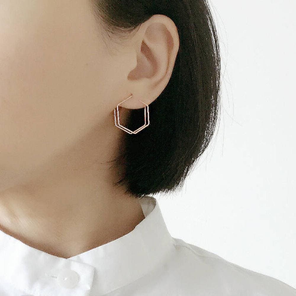 Handmade Minimalist Double Hexagon Earrings