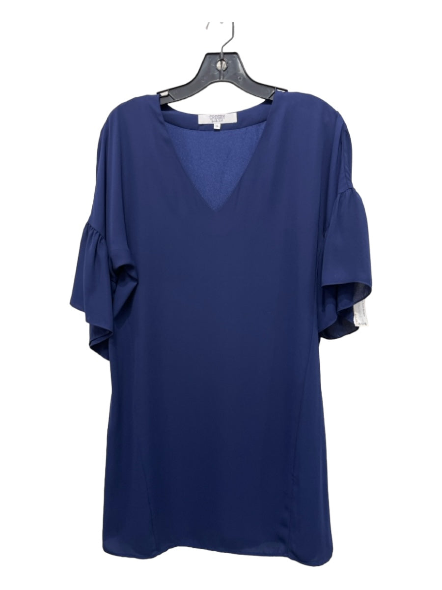 Crosby Size XS Navy Blue Polyester V Neck Ruffle Sleeve Detail 1/2 sleeve Dress