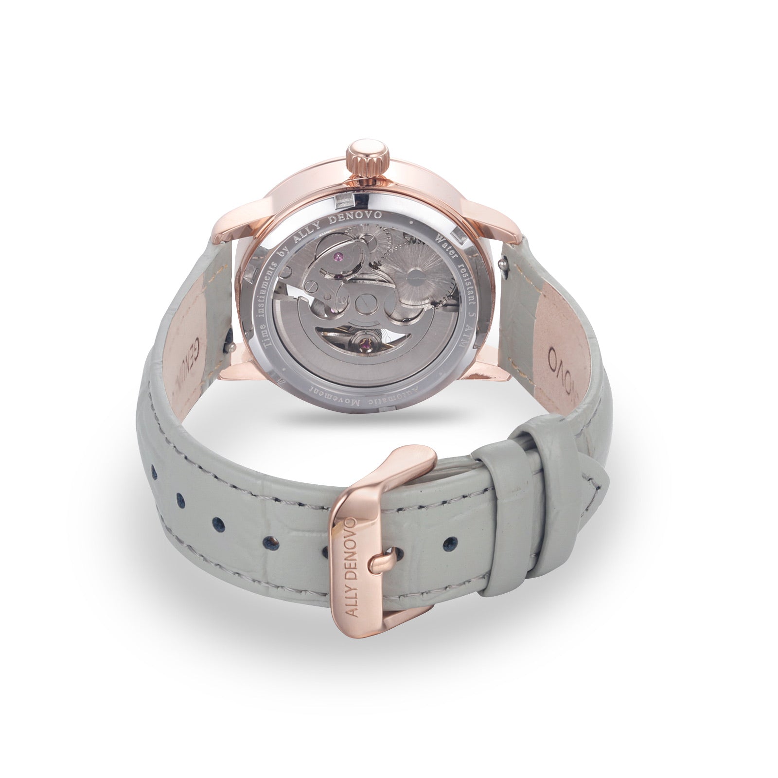 珍珠机械钻表 (白珍珠/玫瑰金/大象灰真皮鳄鱼纹表带) – ally denovo