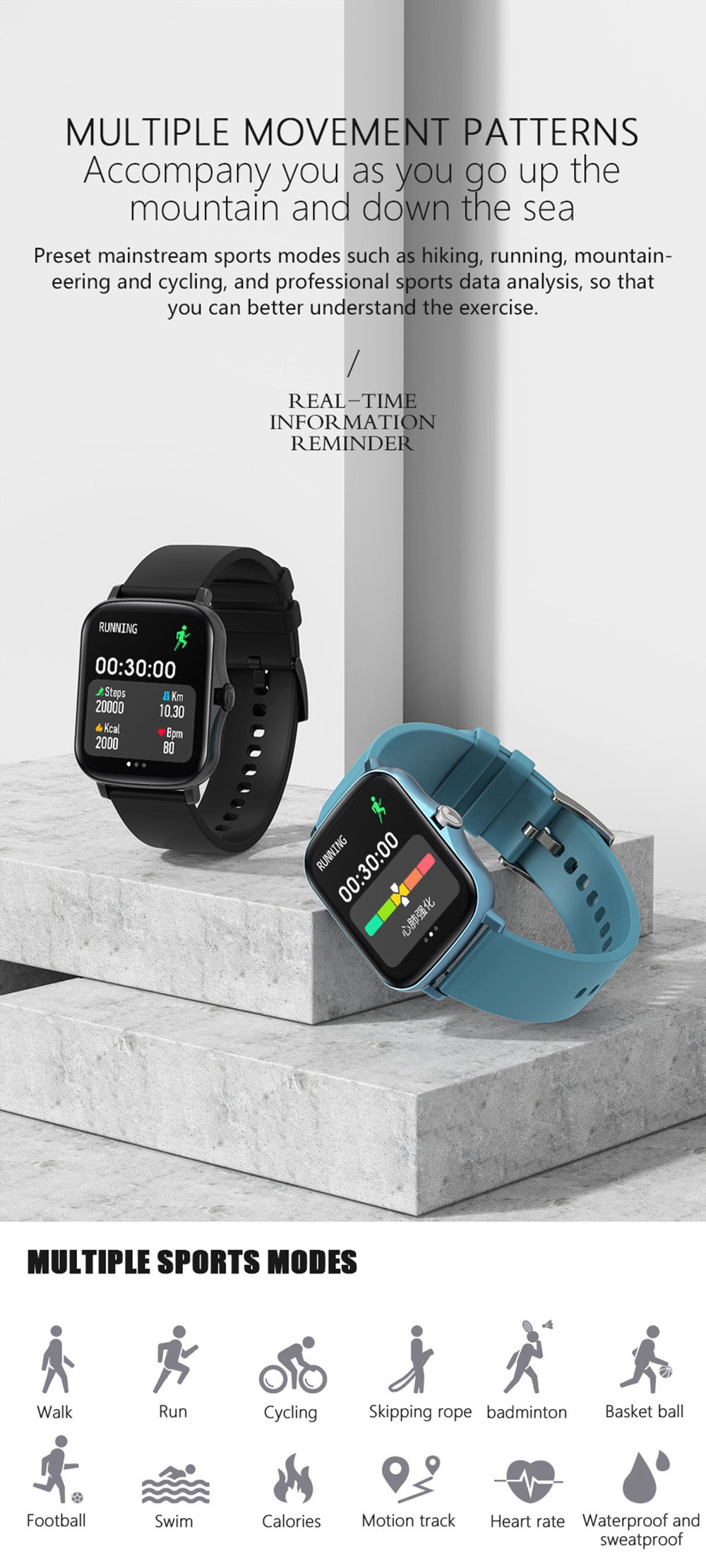 COLMI P8 Plus 1,69 polegadas 2021 relógio inteligente masculino Full Touch Fitness Tracker IP67 à prova d'água feminino GTS smartwatch