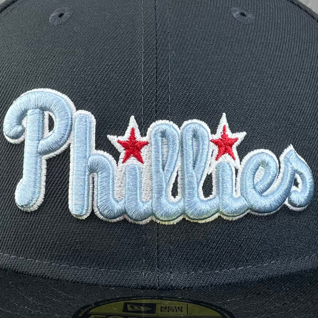 Philadelphia Phillies Graphite/Black with Blue UV 2008 WS Champs Sidepatch 5950 Fitted Hat