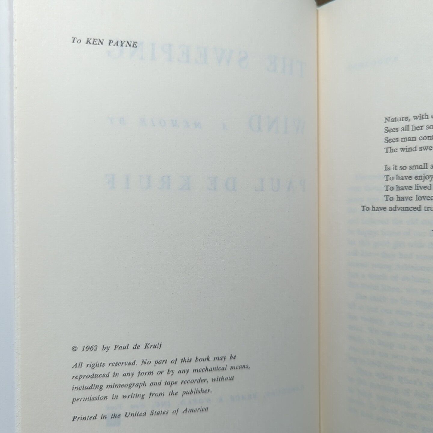 THE SWEEPING WIND 1962 By Paul De Kruif Vintage Hardcover Memoir
