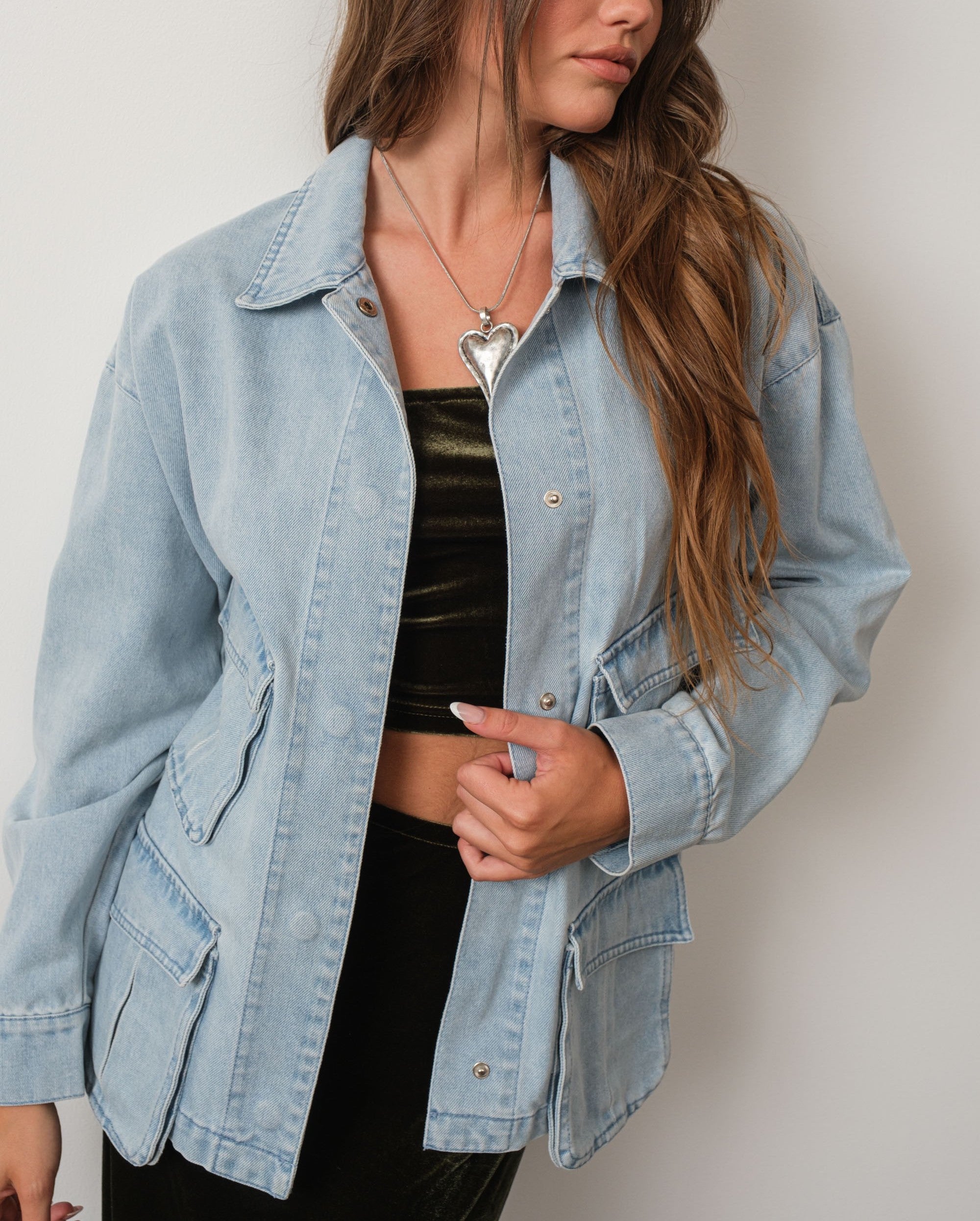 Jade Cargo Pocket Denim Jacket