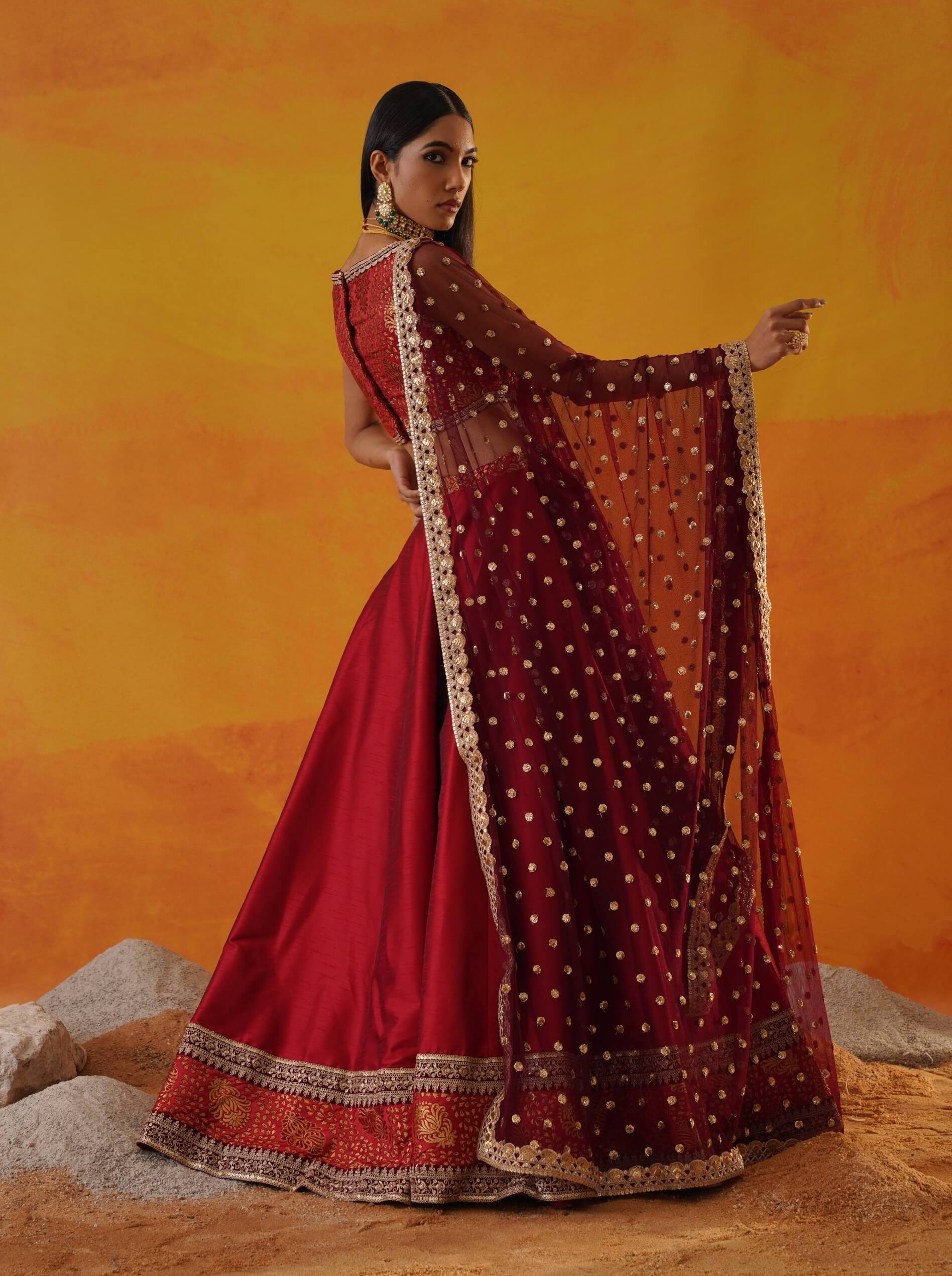 Maroon dupion silk lehenga set