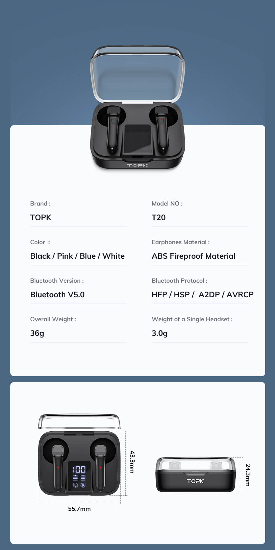 Best wireless bluetooth 5.0 led display earphone earbuds