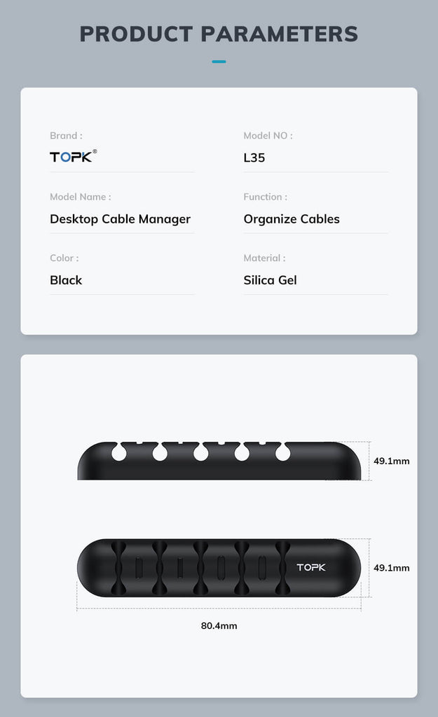 TOPK L35 USB Silicone Mobile Phone Cables Organizer Winder