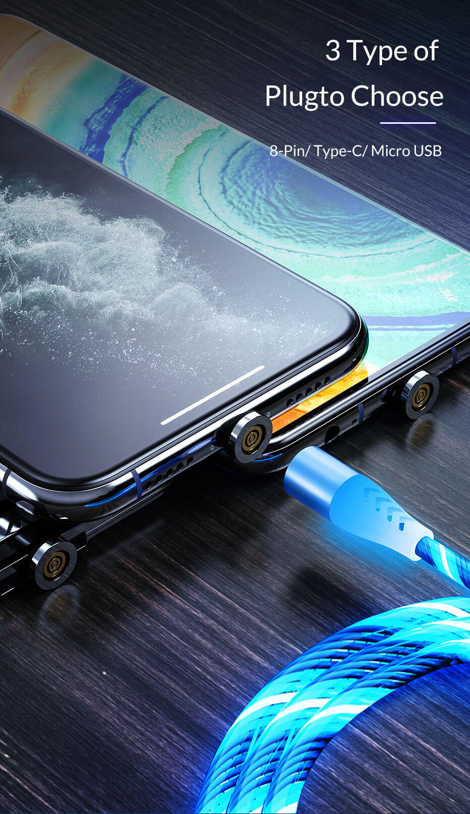 TOPK AM16 3A Fast Charging Flowing Light Magnetic Cable