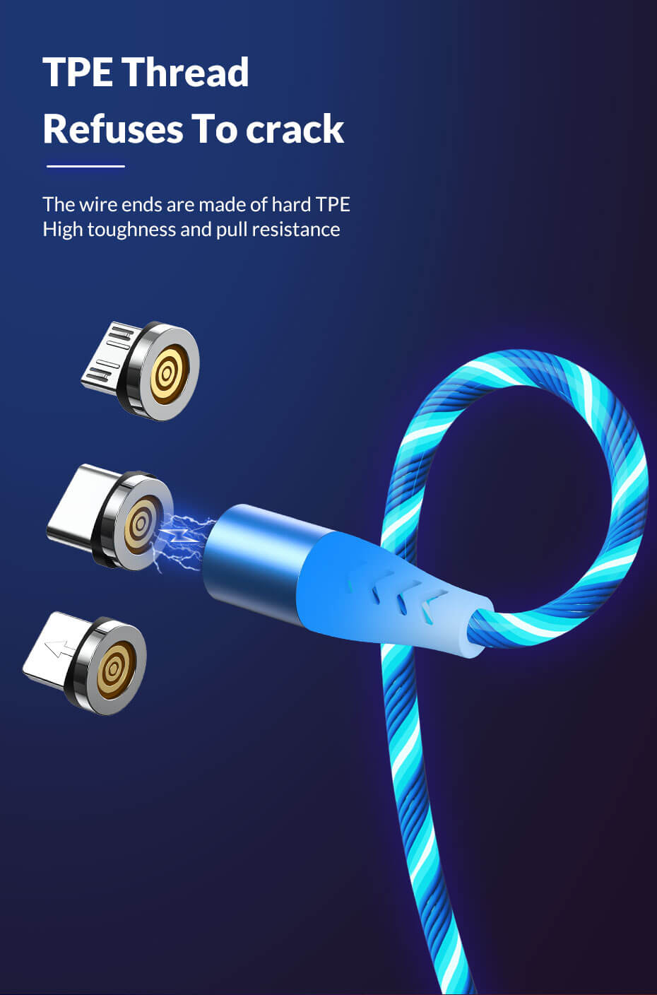 TOPK AM16 3A Fast Charging Flowing Light Magnetic Cable