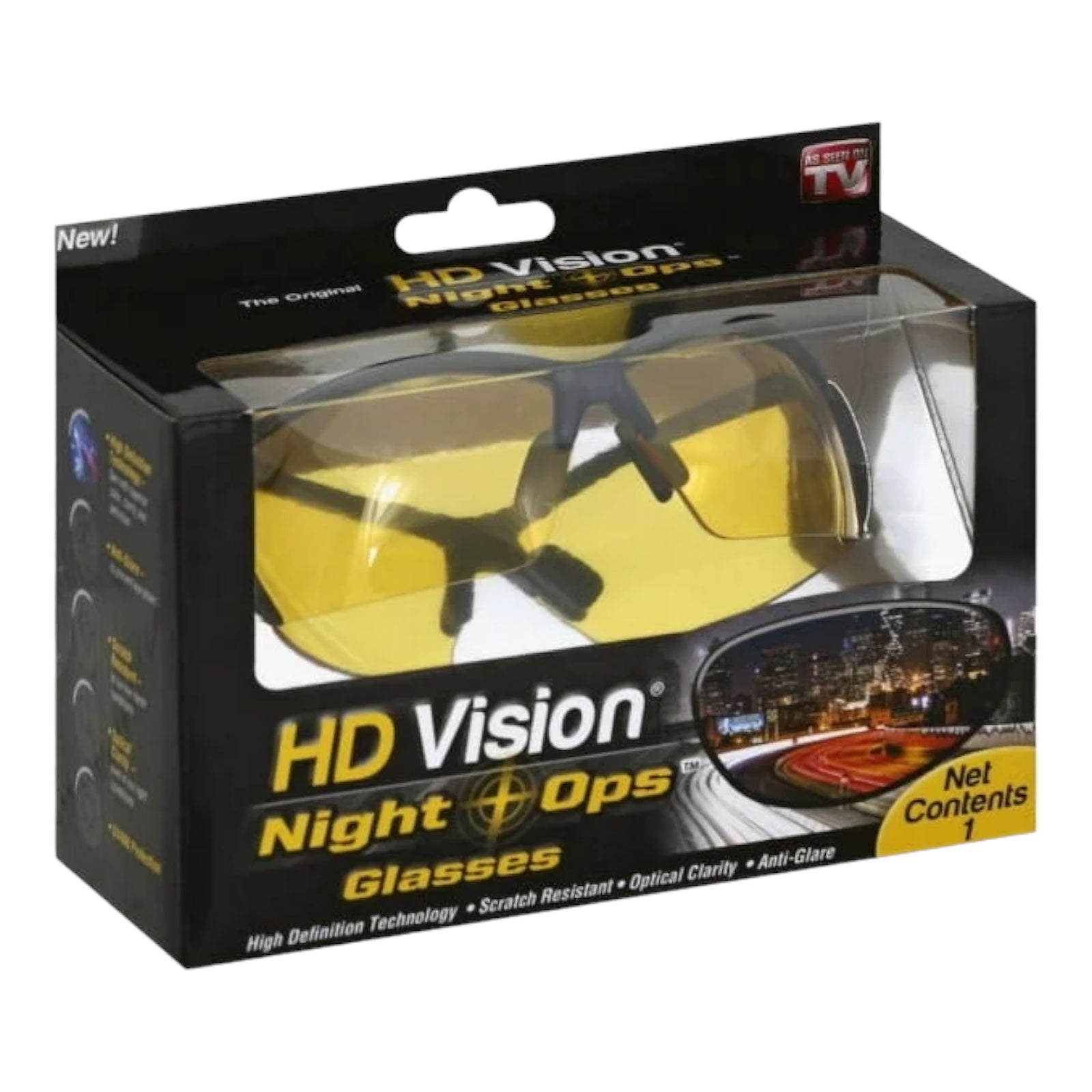 Night Ops HD Vision Sunglasses - Black Unisex Adult with Clear Focus Lenses