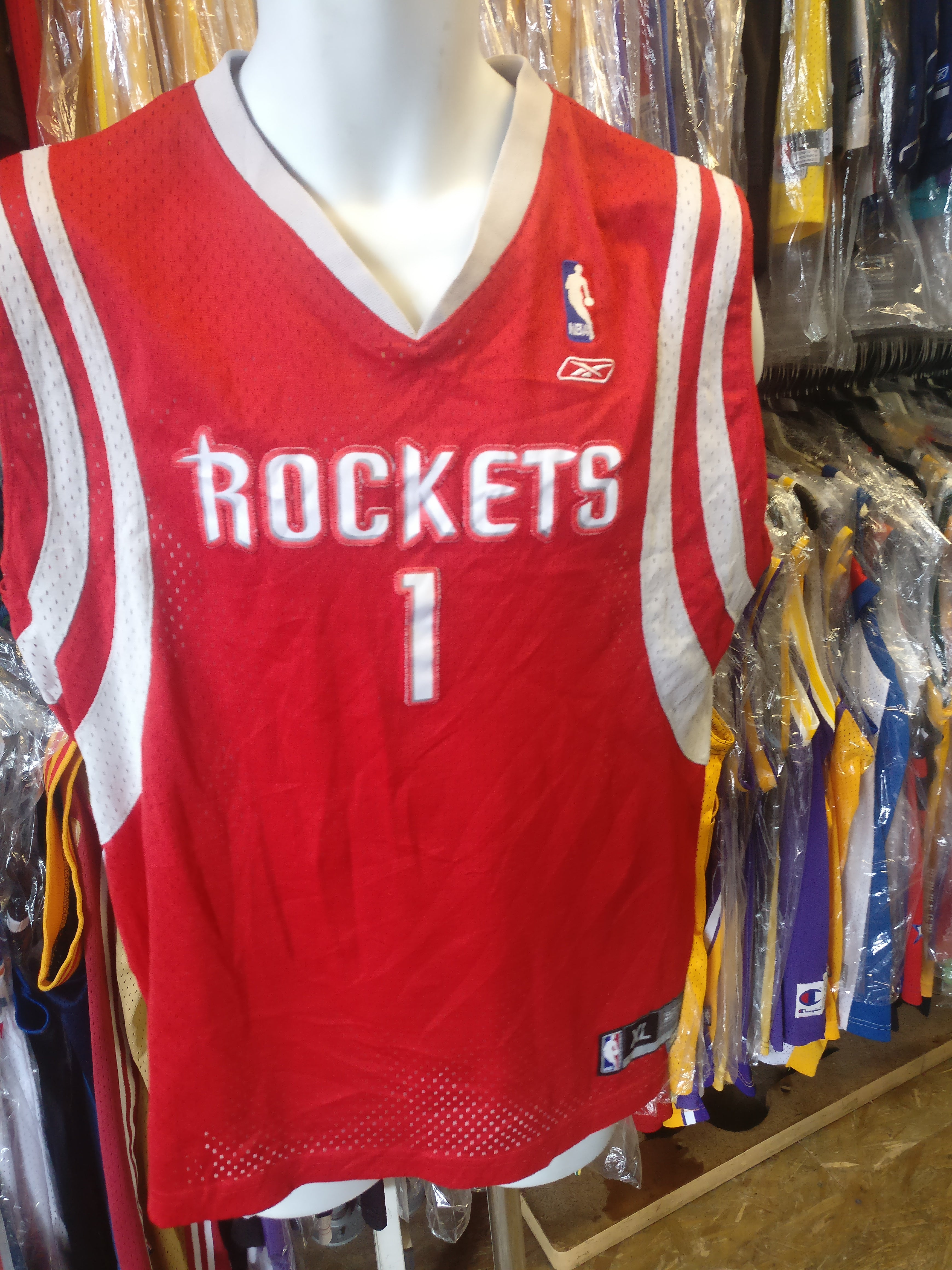 Vtg #1 TRACY McGRADY Houston Rockets NBA Reebok Authentic Jersey YXL