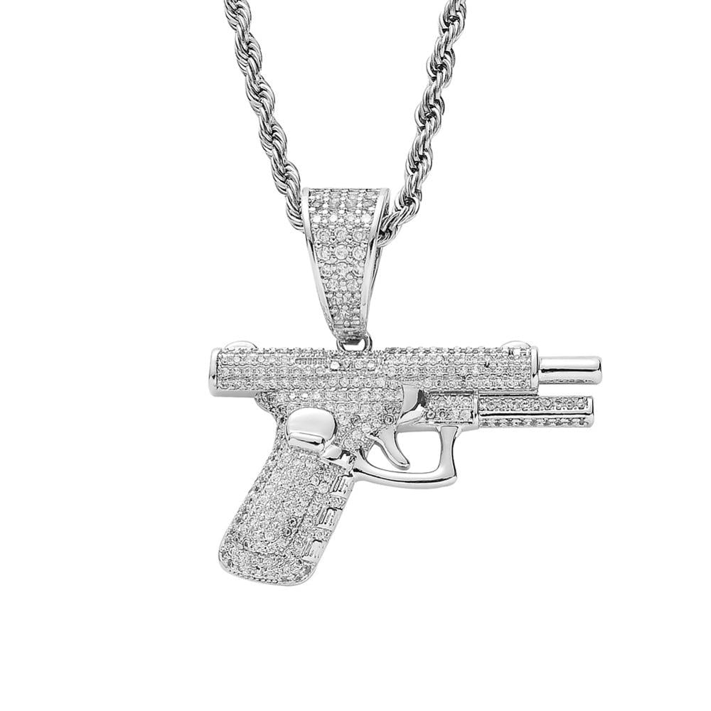 Trendy Hip Hop Men Gold Silver Iced Out Gun