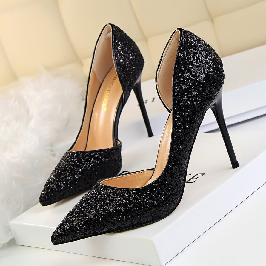 Side Hollow Out Sequin Heels