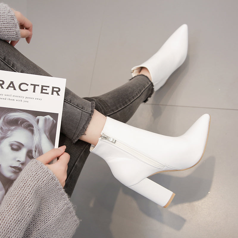 sexy white pointed Toe ankle boots