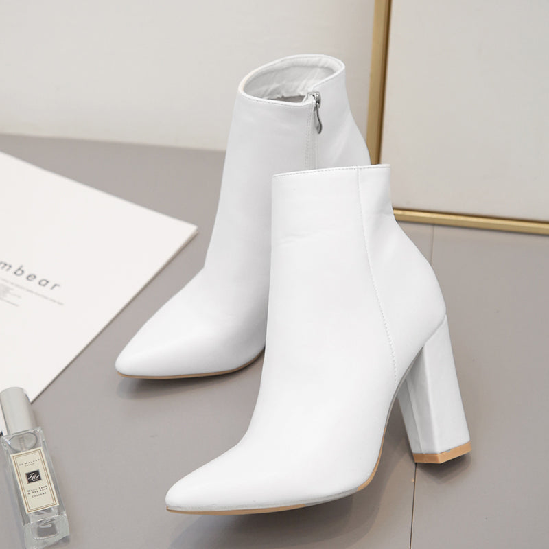 sexy white pointed Toe ankle boots