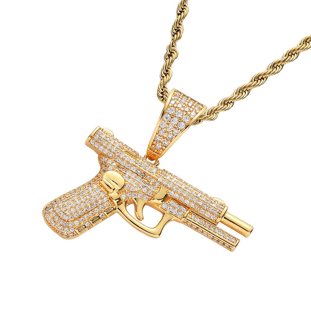 Trendy Hip Hop Men Gold Silver Iced Out Gun