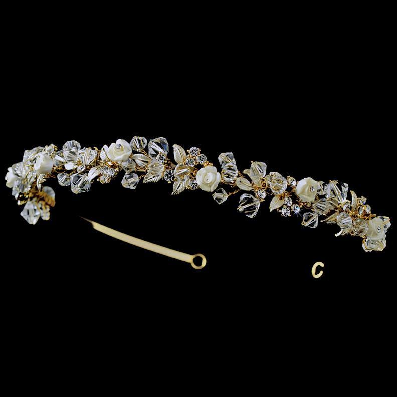 Precious Gold Crystal & Ivory Flower Headpiece