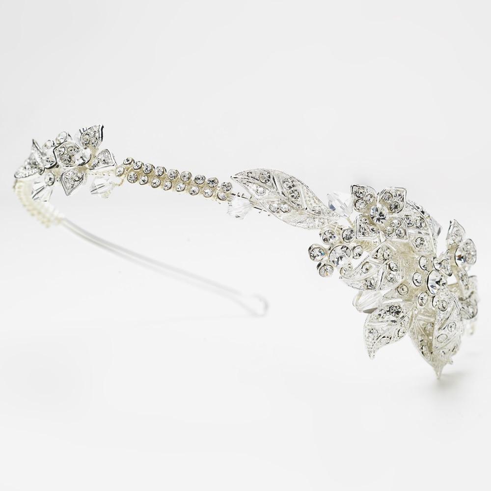 Side Accenting Crystal Floral Leaf Bridal Headband