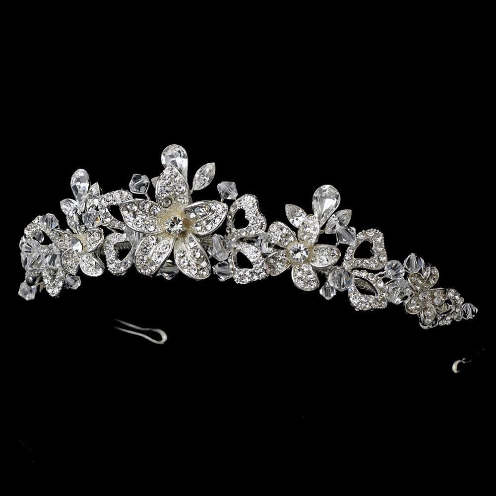 Silver Austrian Crystal Floral Wedding Tiara