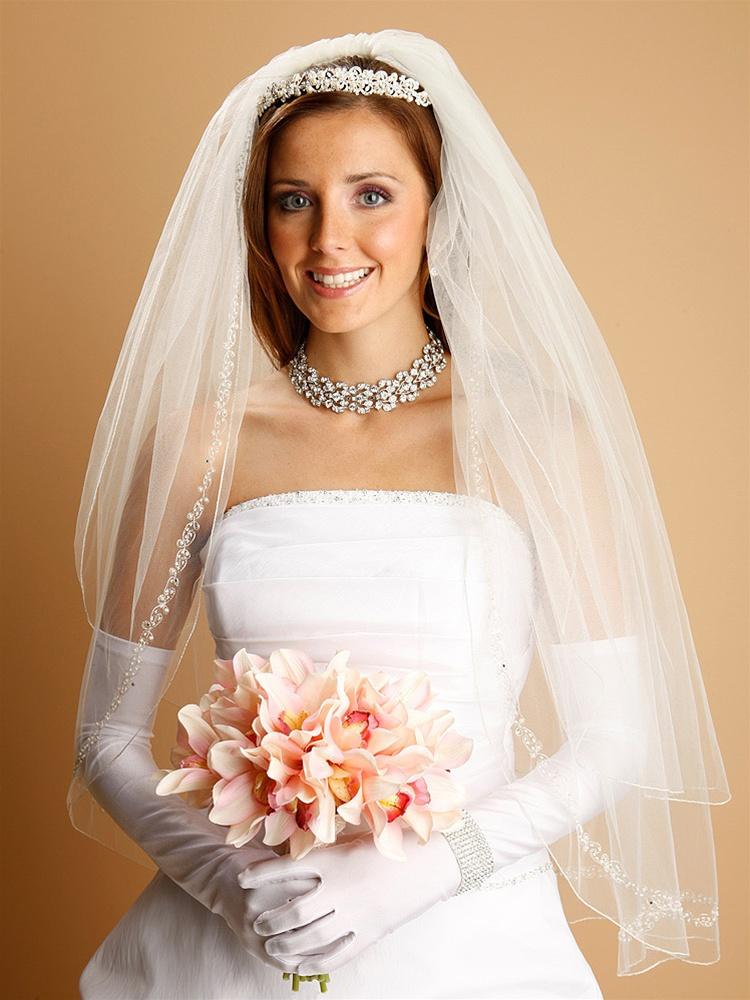 Bridal Veil with Pearls, Swarovski Crystals, Seeds Threaded Chain