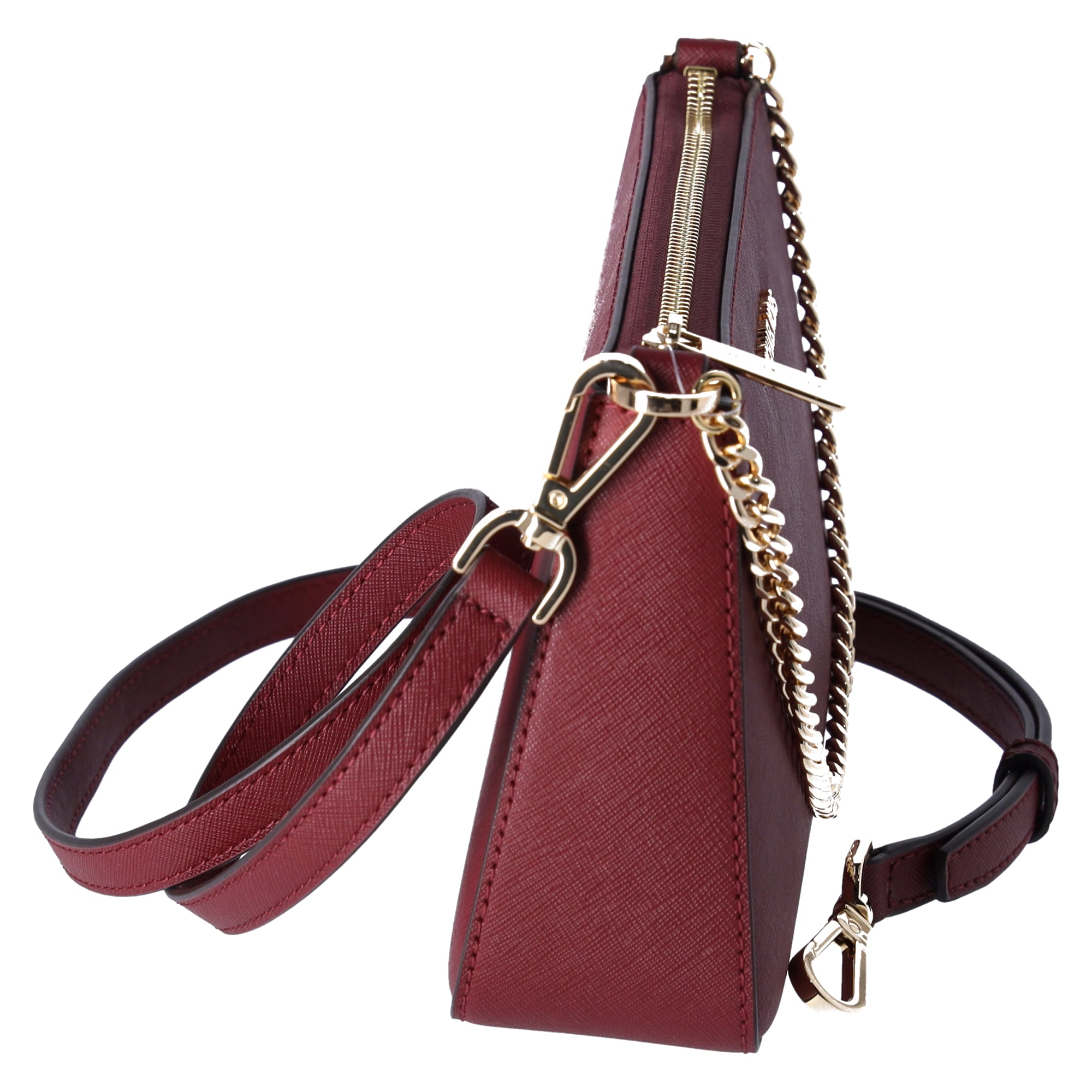 Michael Kors Jet Set Travel Medium Zip Pouchette Crossbody Dark Cherry Leather