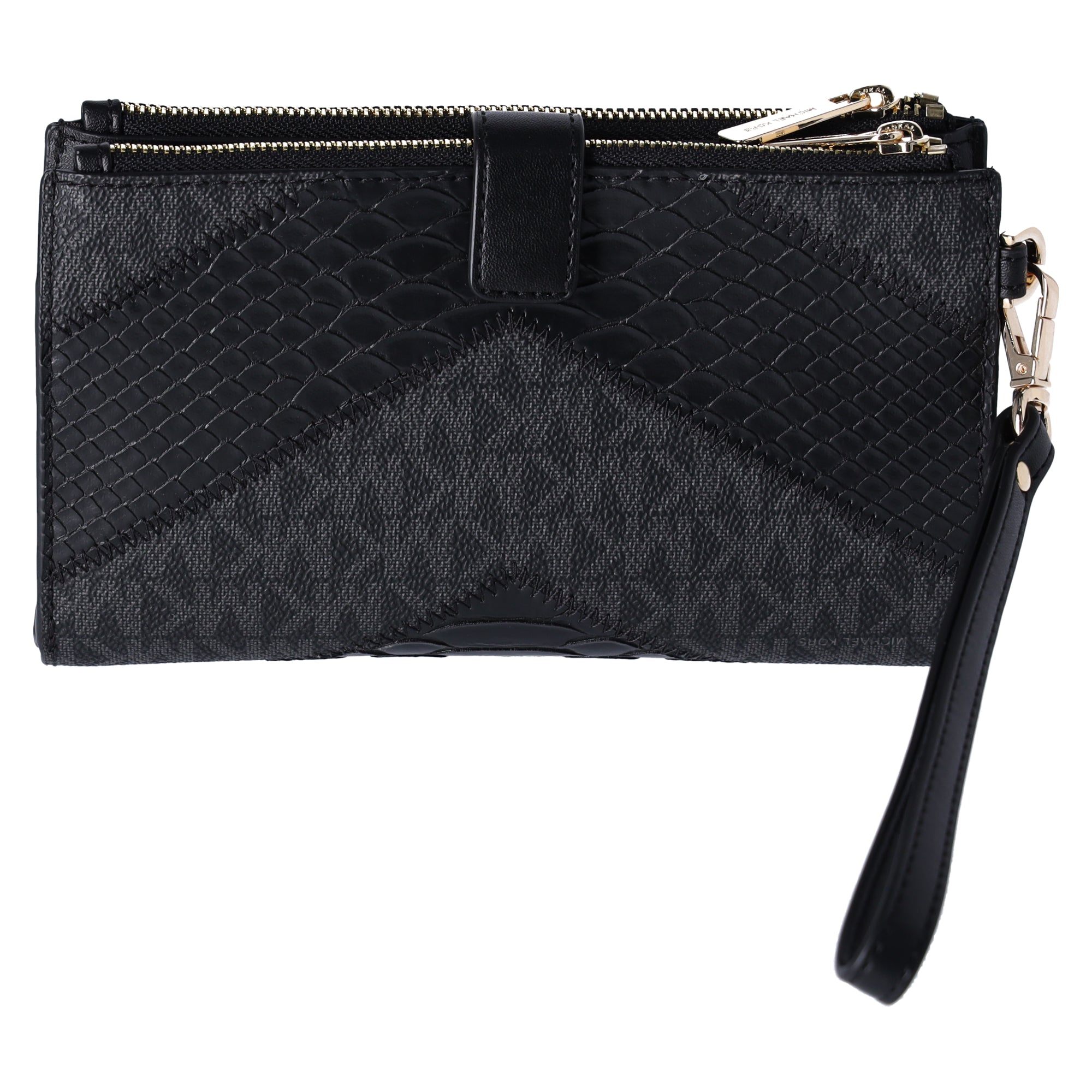 Michael Kors Jet Set Travel Large Double Zip Wallet MK Black Multi Python