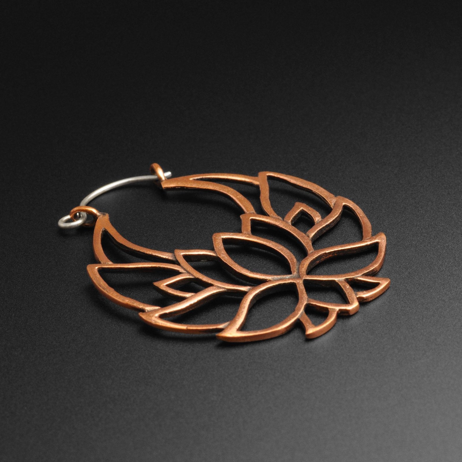 Lotus Flower Copper & Silver Plug Hoops