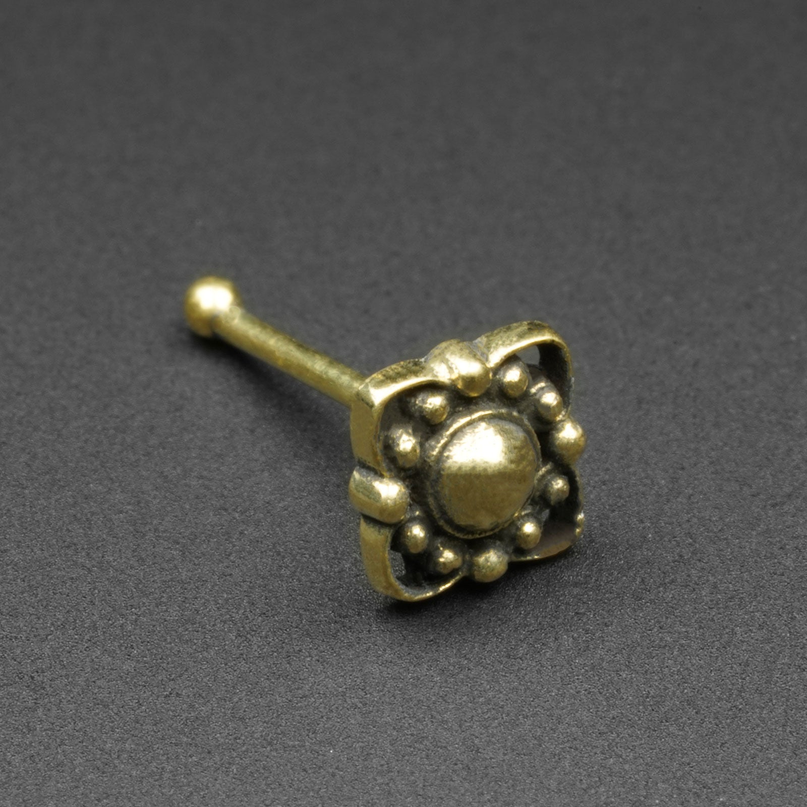 Beaded Flower Brass Nose Stud (Nose Bone)