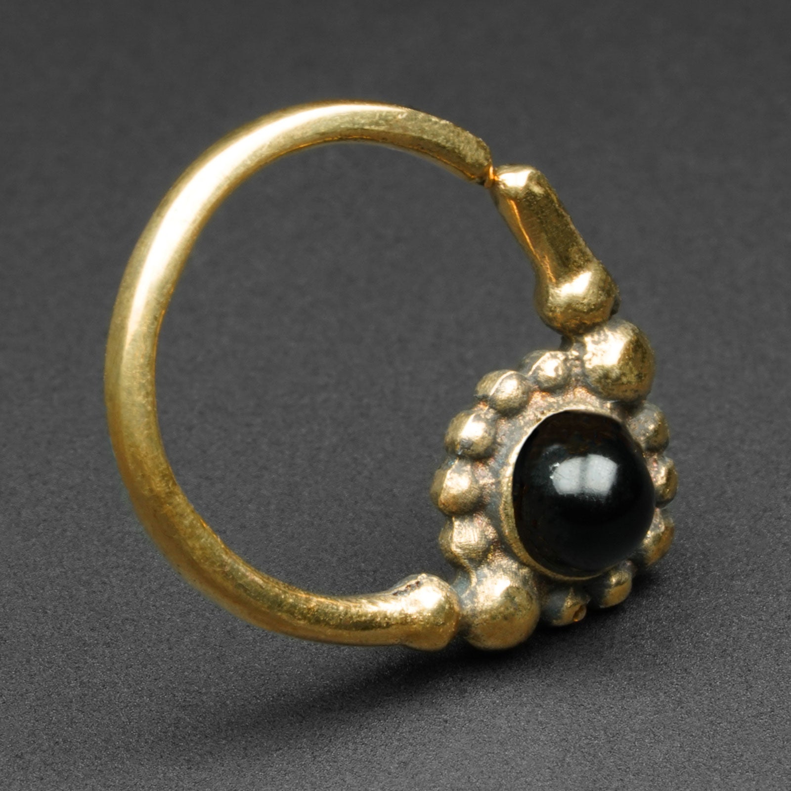 Black Onyx Drop & Brass Seamless Septum Ring