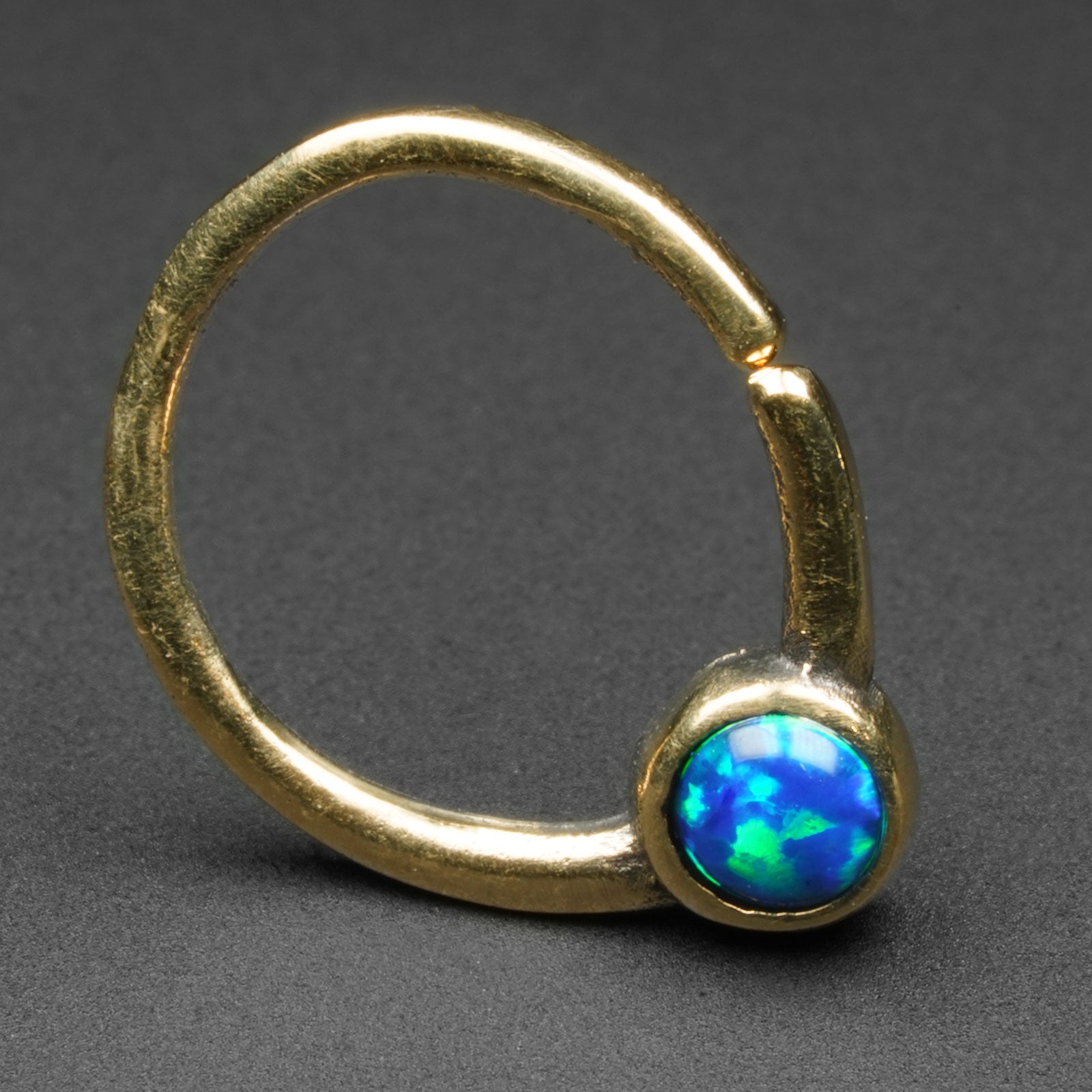 Blue Synth Opal & Brass Seamless Septum Ring