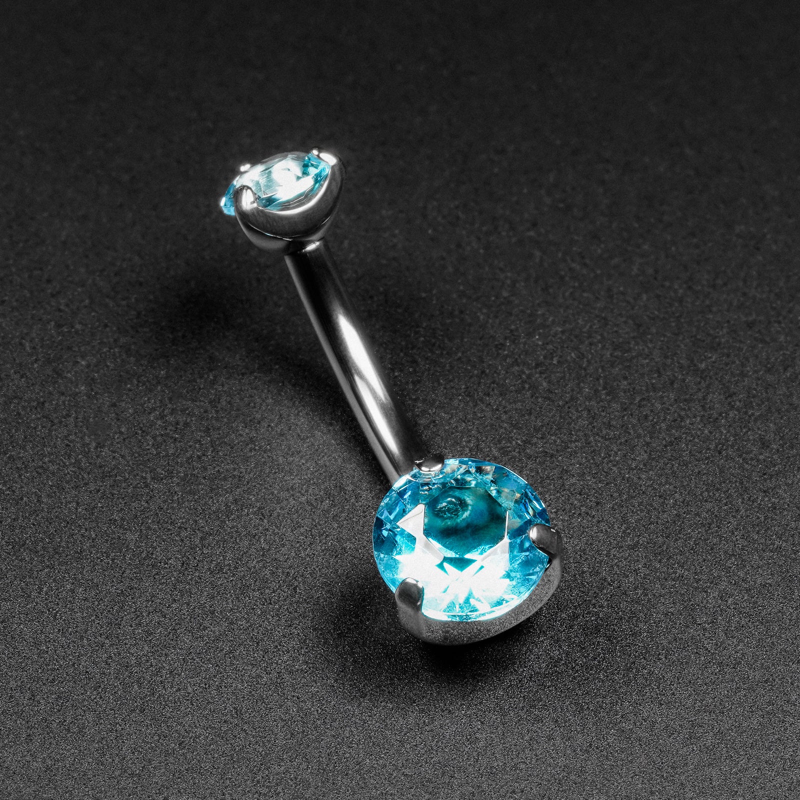 Double Aqua Jewelled Internally Threaded Titanium Belly Bar