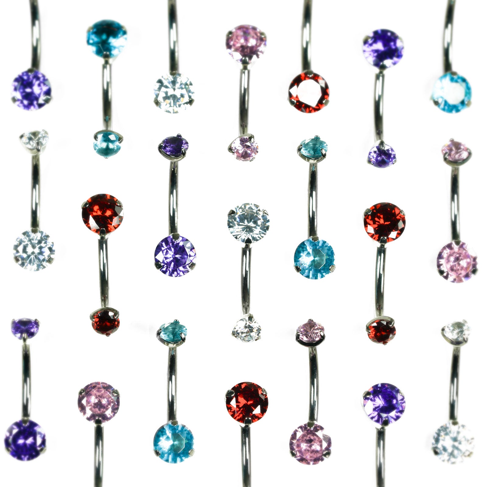 Double Aqua Jewelled Internally Threaded Titanium Belly Bar