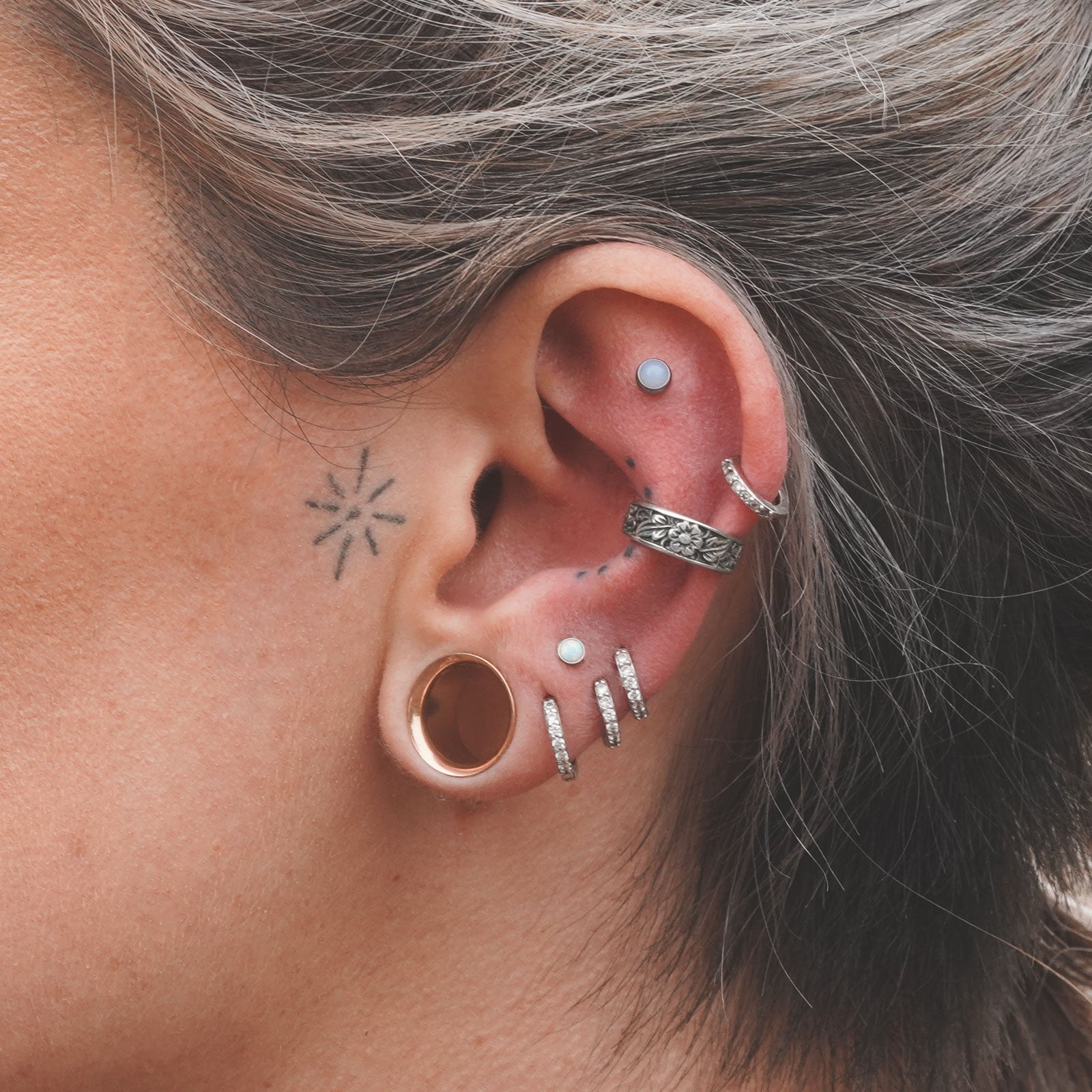 Flower & Foliage White Brass Ear Cuff