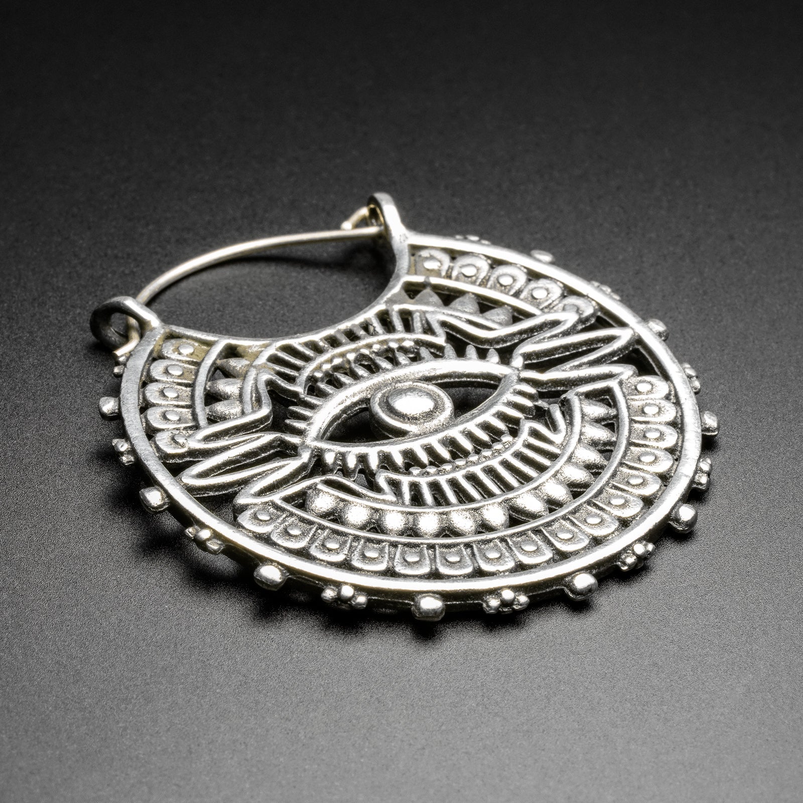 Mayan All Seeing Eye White Brass Plug Hoops