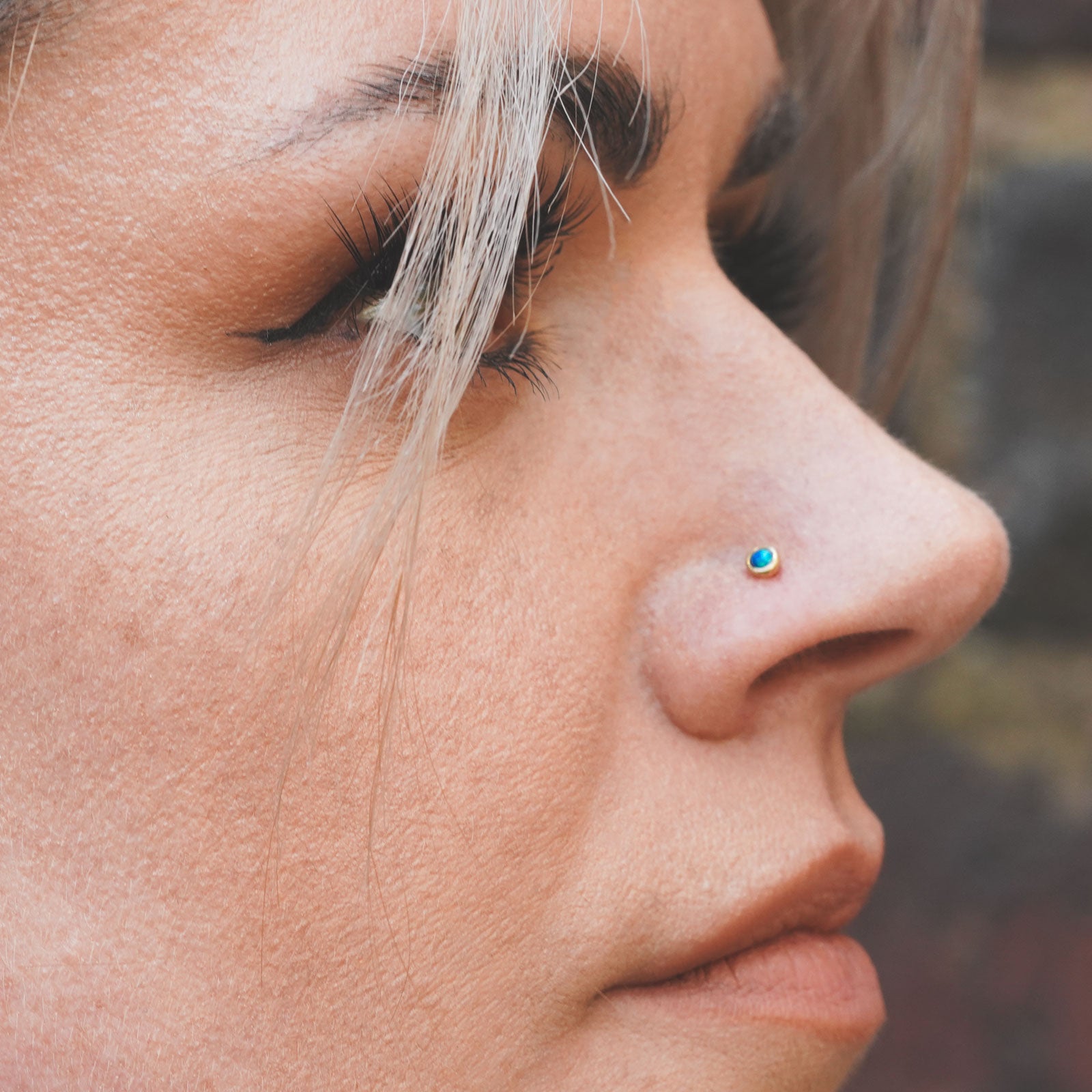 Synthetic Blue Opal Brass Nose Stud (Nose Bone)