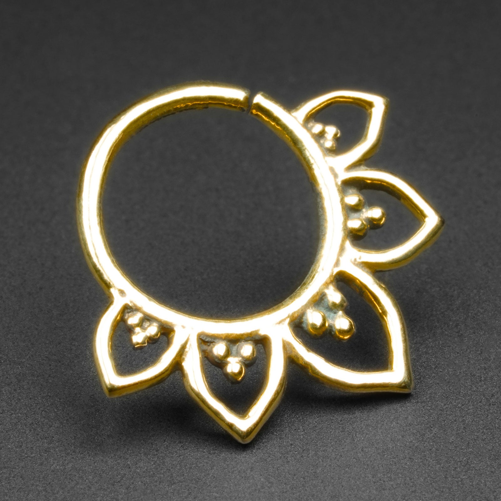 Trio Dot Lotus Brass Seamless Septum Ring