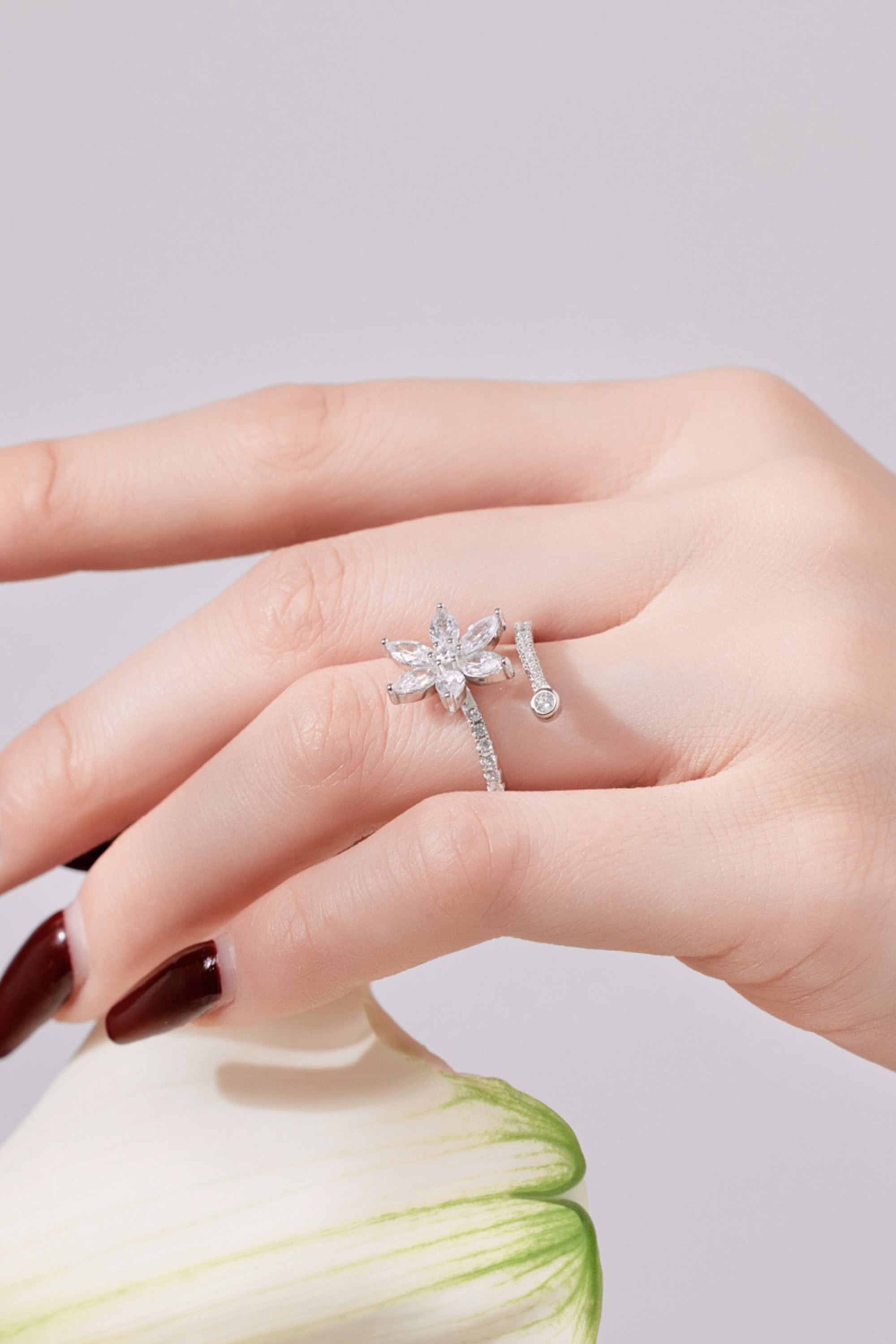 S925 Silver Floral Marquise Wrap Ring