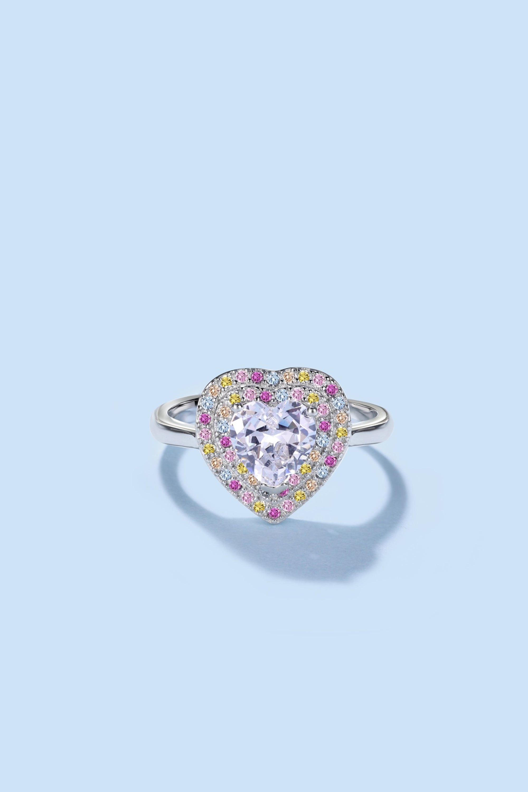 Colorful Heart Sterling Silver Zircon Ring
