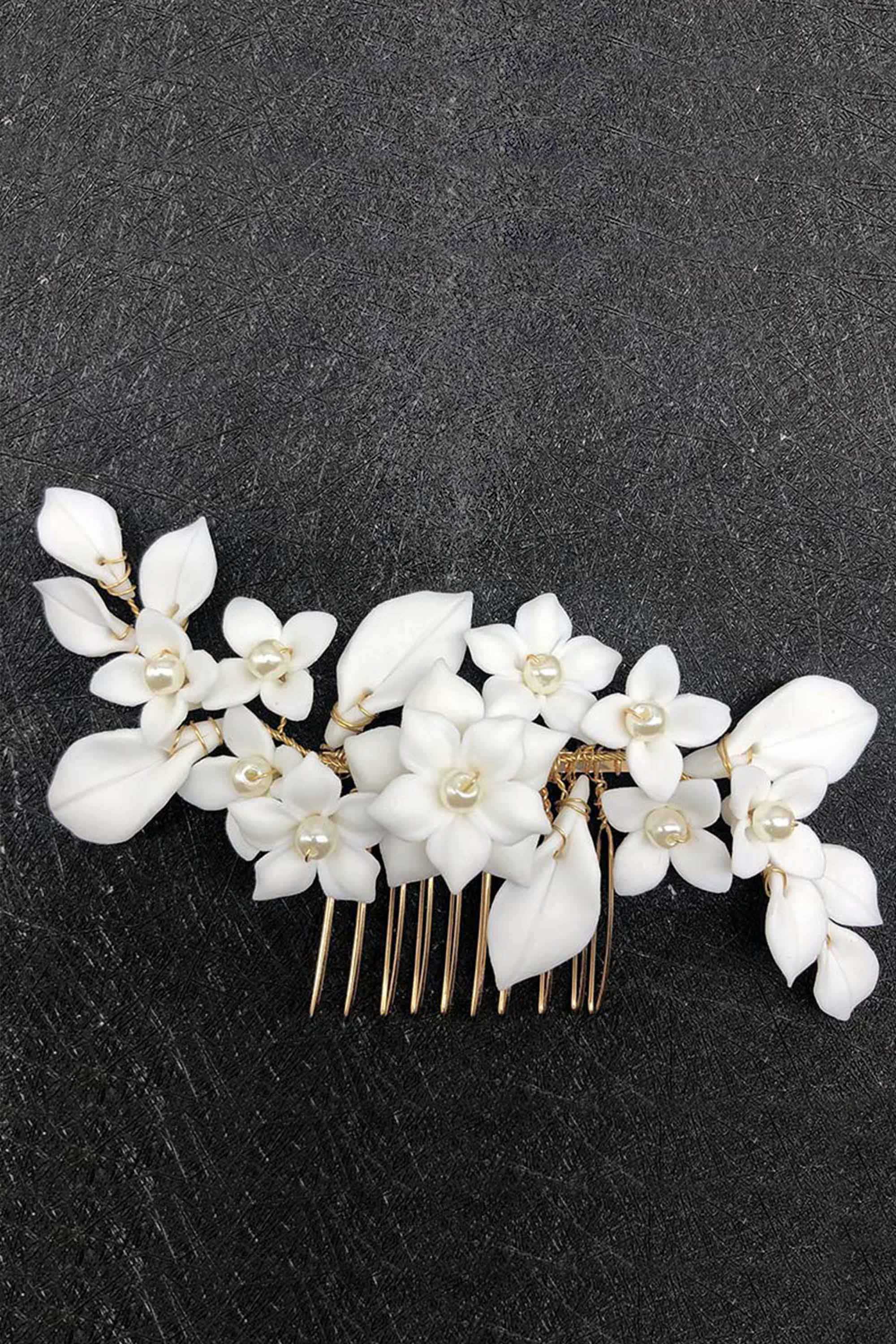 White Ceramic Flower Crown Hair Comb