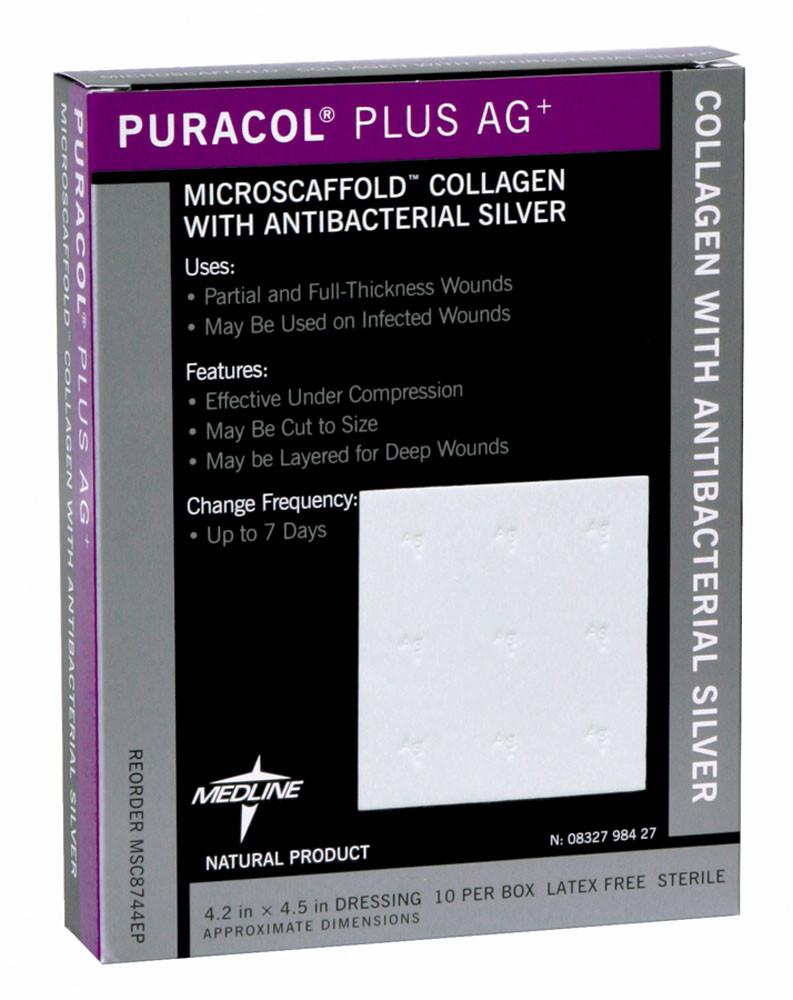 Puracol Plus AG Collagen Dressings, 4.25x4.5in (Box of 10)