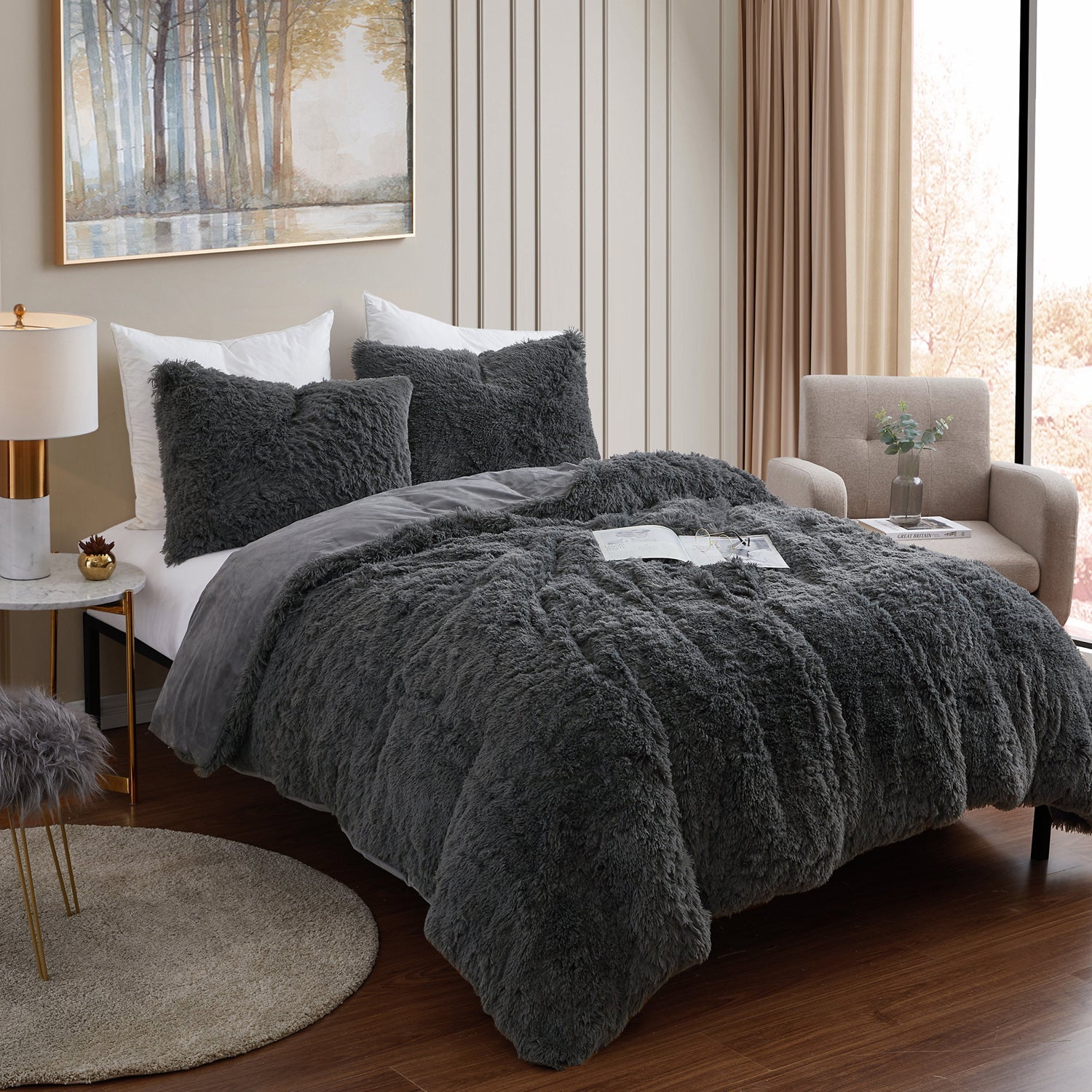 Shaggy Faux Fur 3-Piece Comforter Set