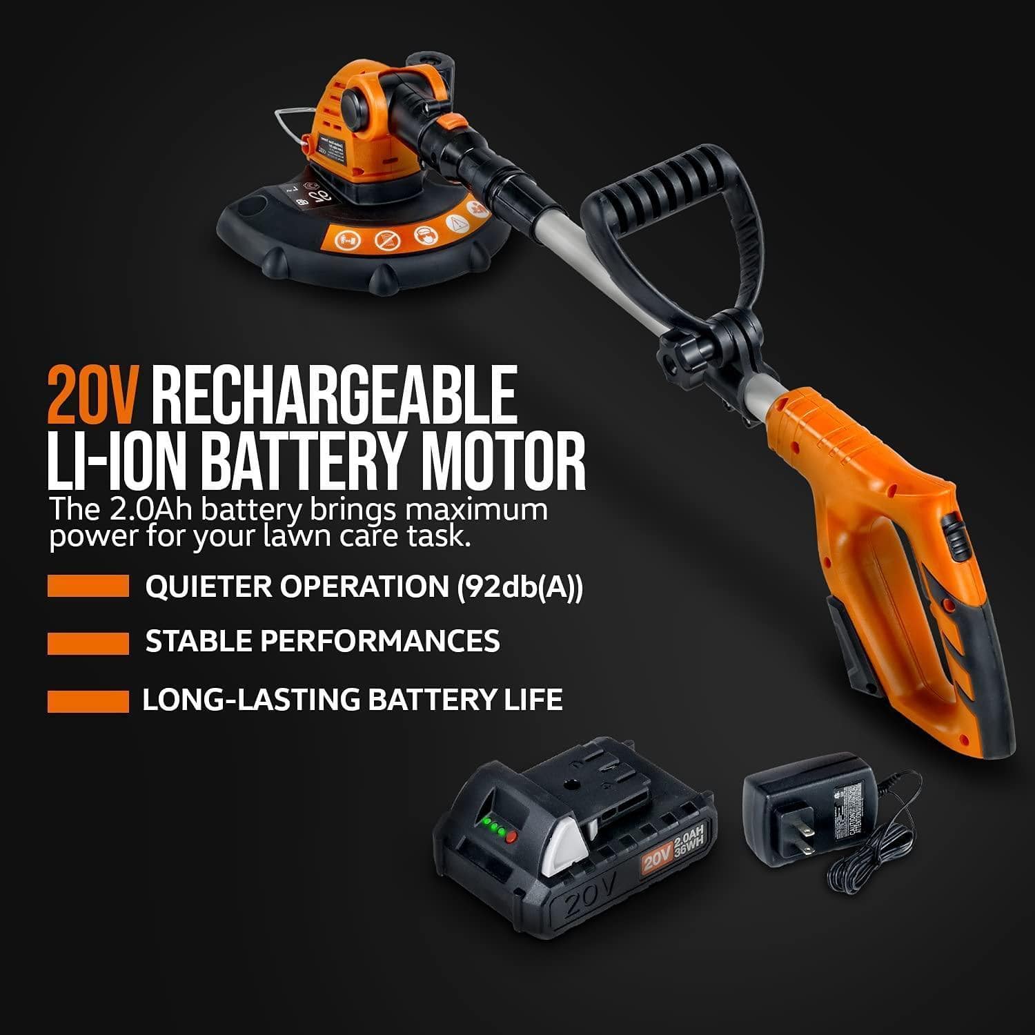 SuperHandy 2-in-1 Lawn Edger & Weed Wacker - 20V 2Ah Battery System, Removable Battery, Telescopic