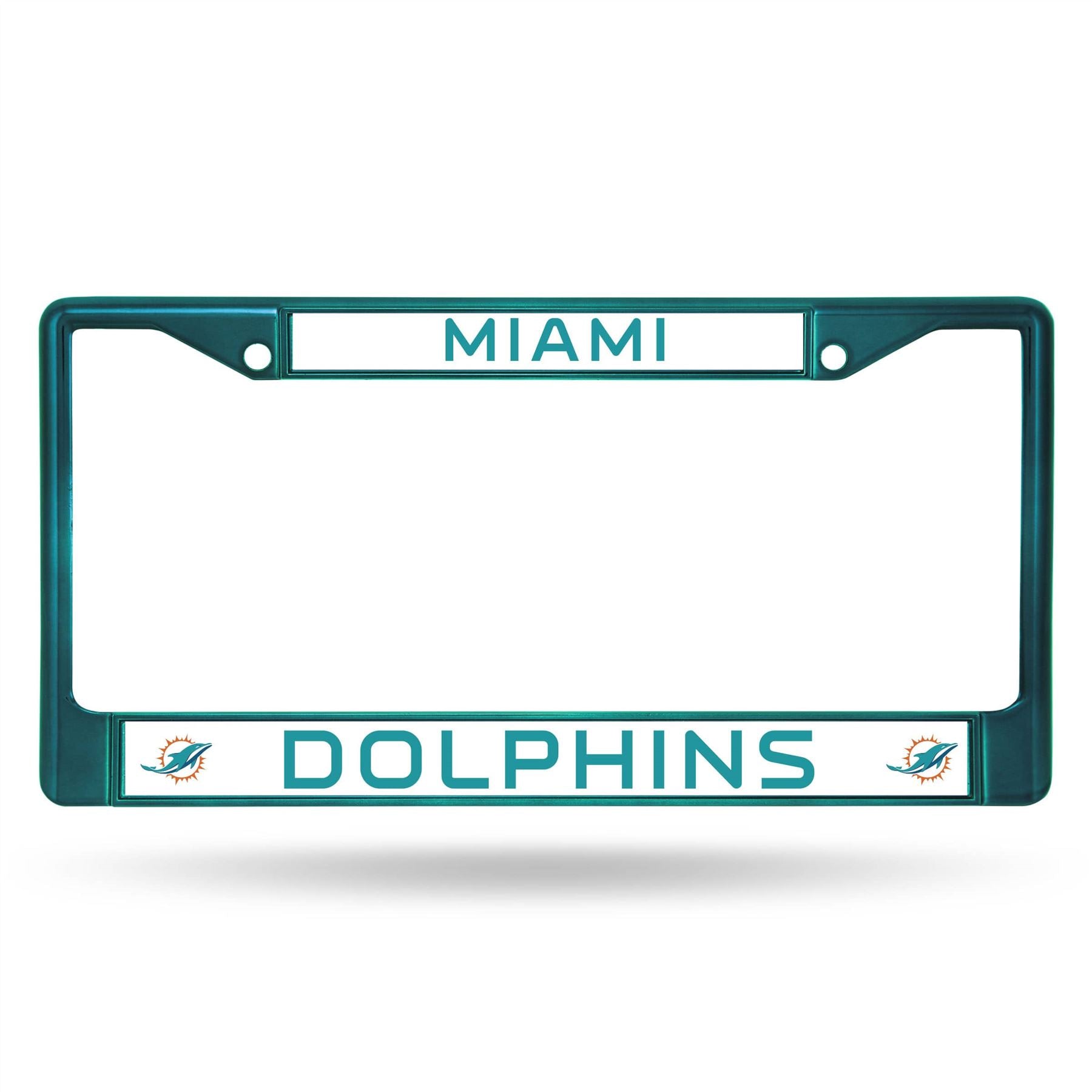 Rico NFL Miami Dolphins Colored Auto Tag Chrome Frame FCC Aqua