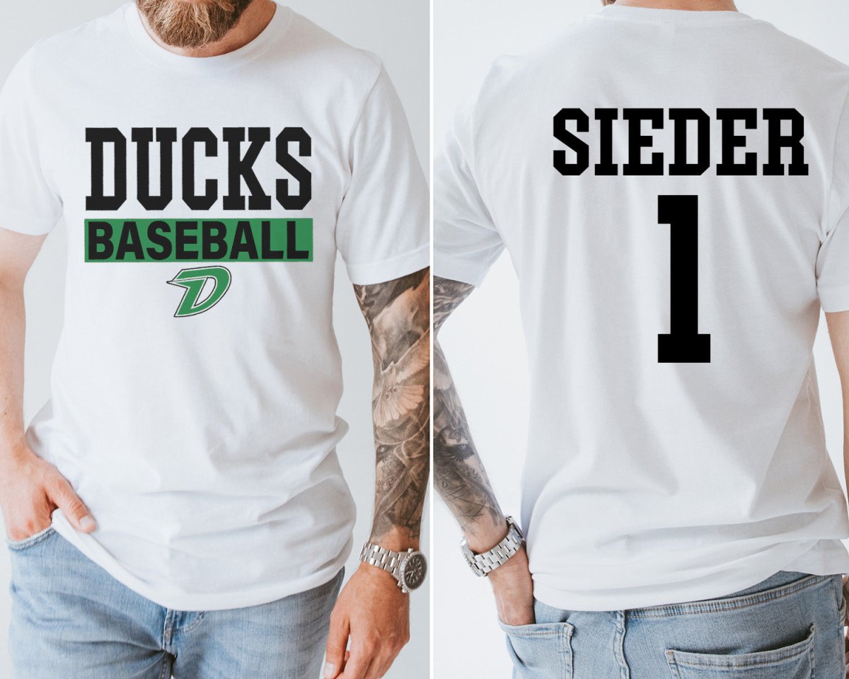 Ducks Baseball Front and Custom Name & Number Tee on Back Tee