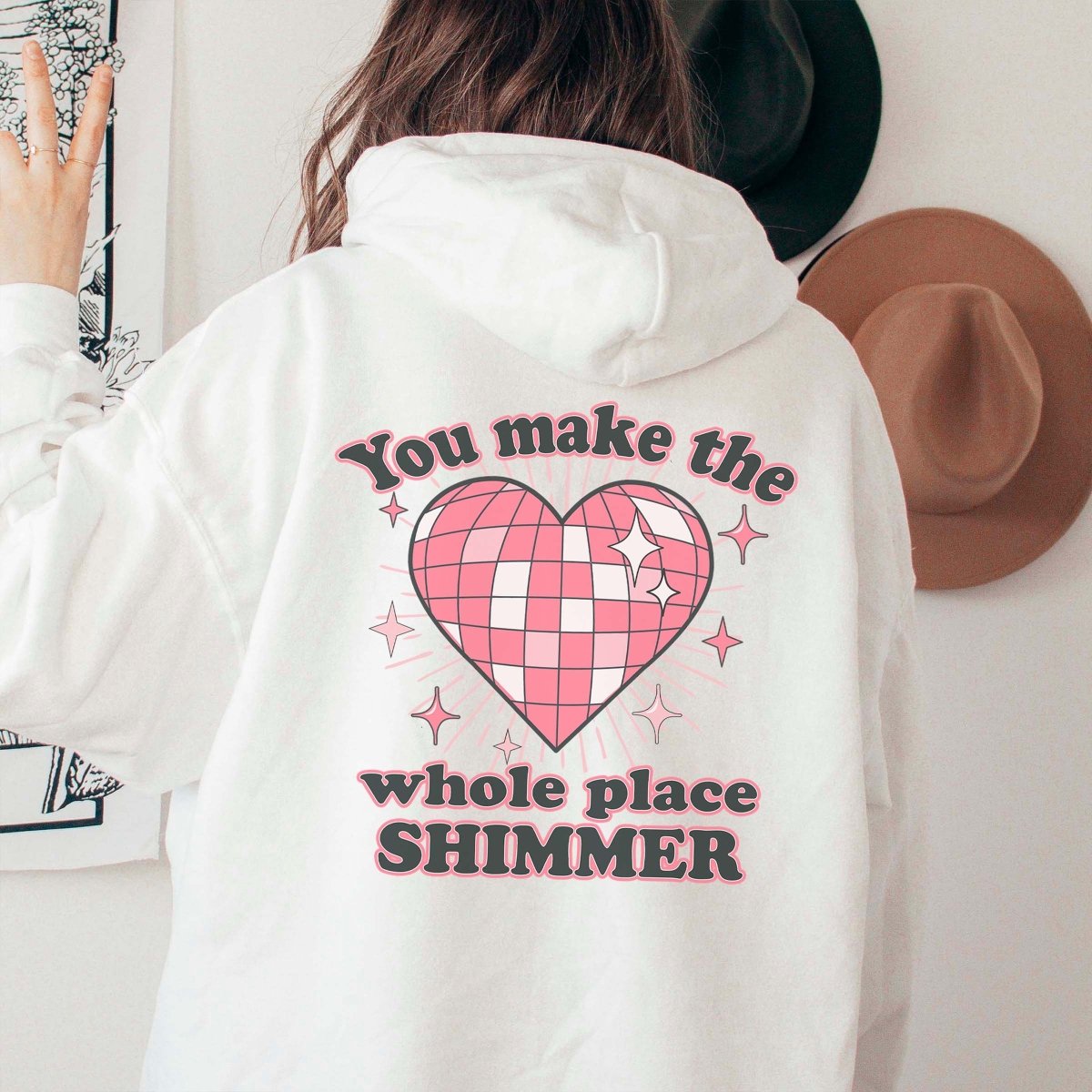 Make The Whole Place Shimmer Heart Back of Hoodie