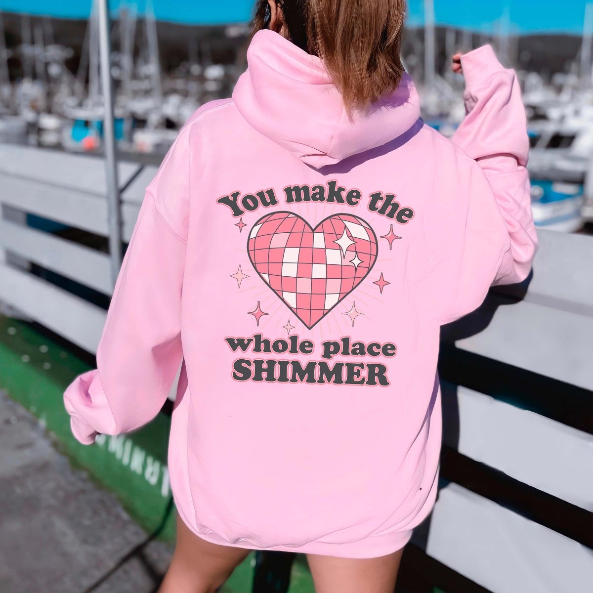 Make The Whole Place Shimmer Heart Back of Hoodie