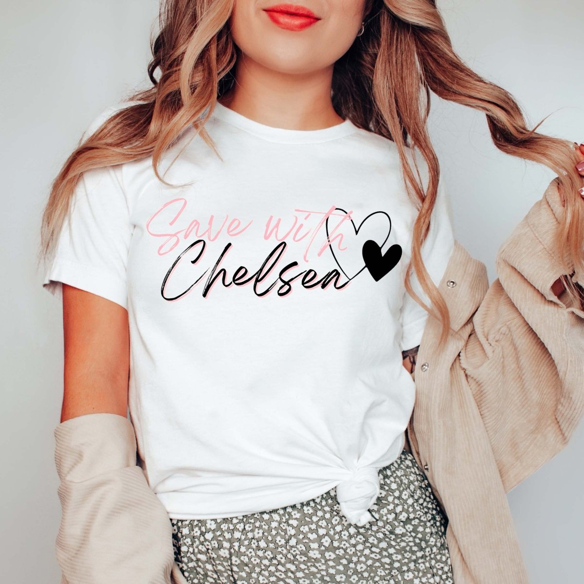 Save With Chelsea Script Tee