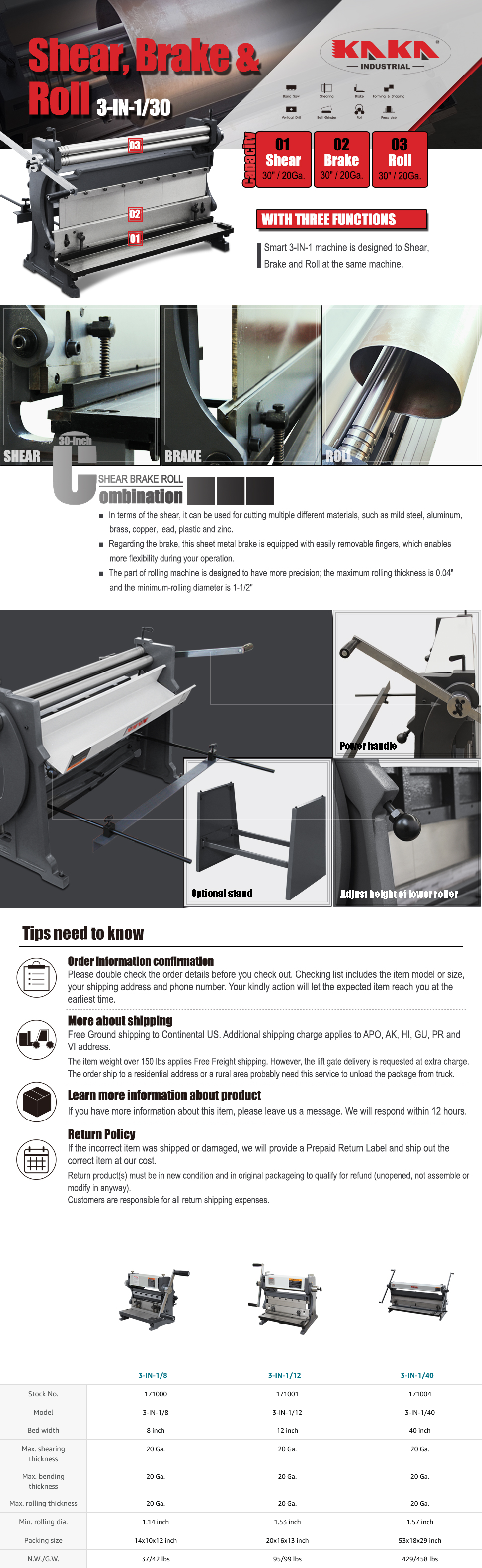 Details description of 3-In-1/30 Combination Sheet Metal Brake