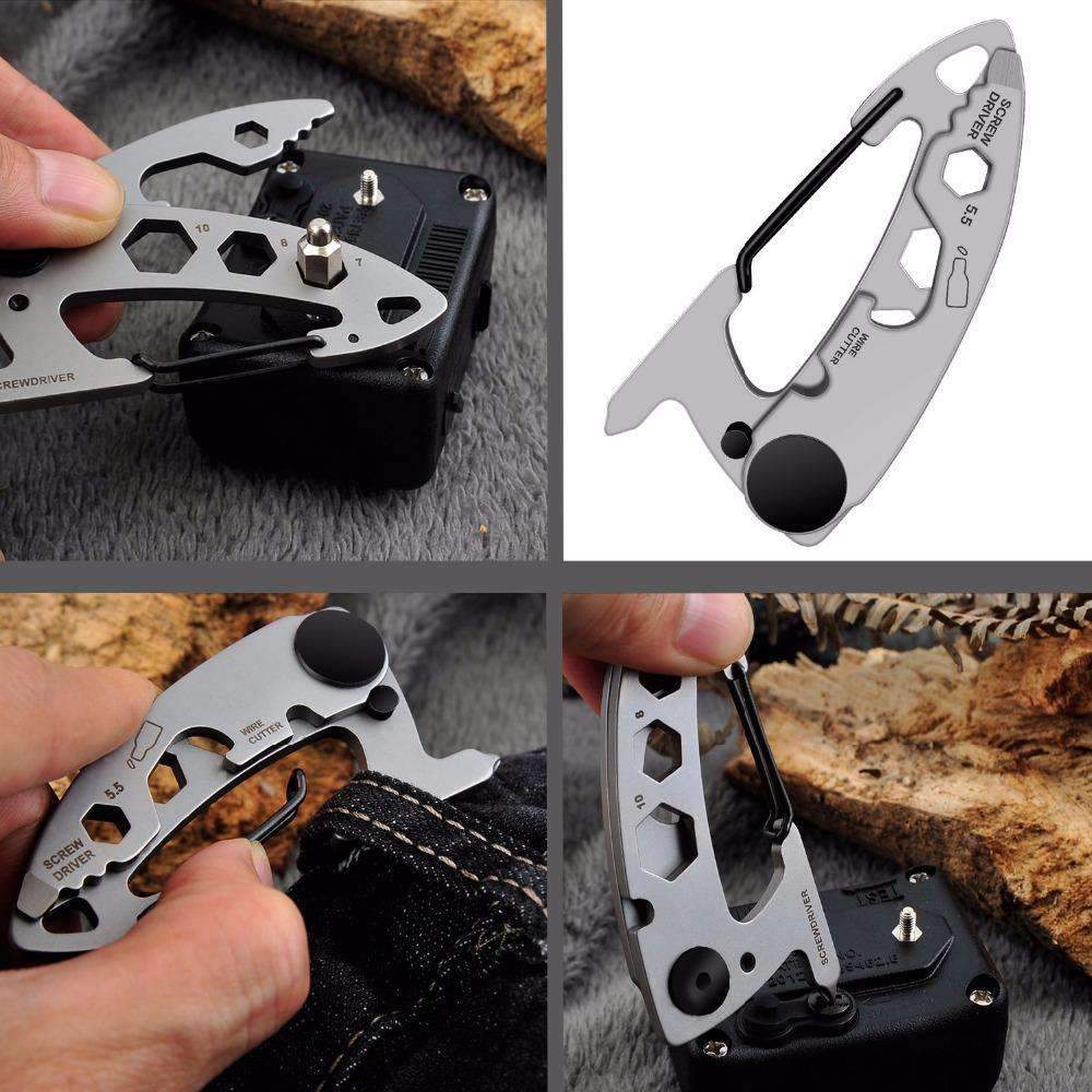 Stainless Steel Carabiner Multi Tool With Closed Wrench Fittings