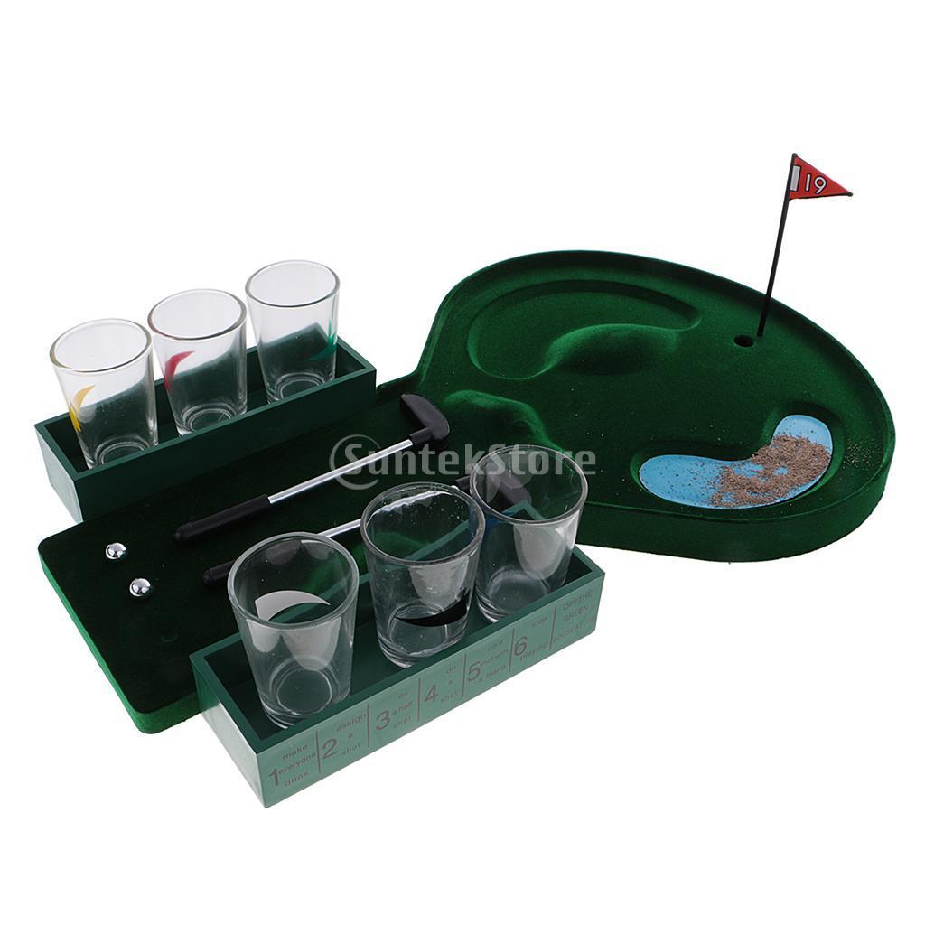 Mini Table Top Golf Drinking Game Set with Shot Glasses